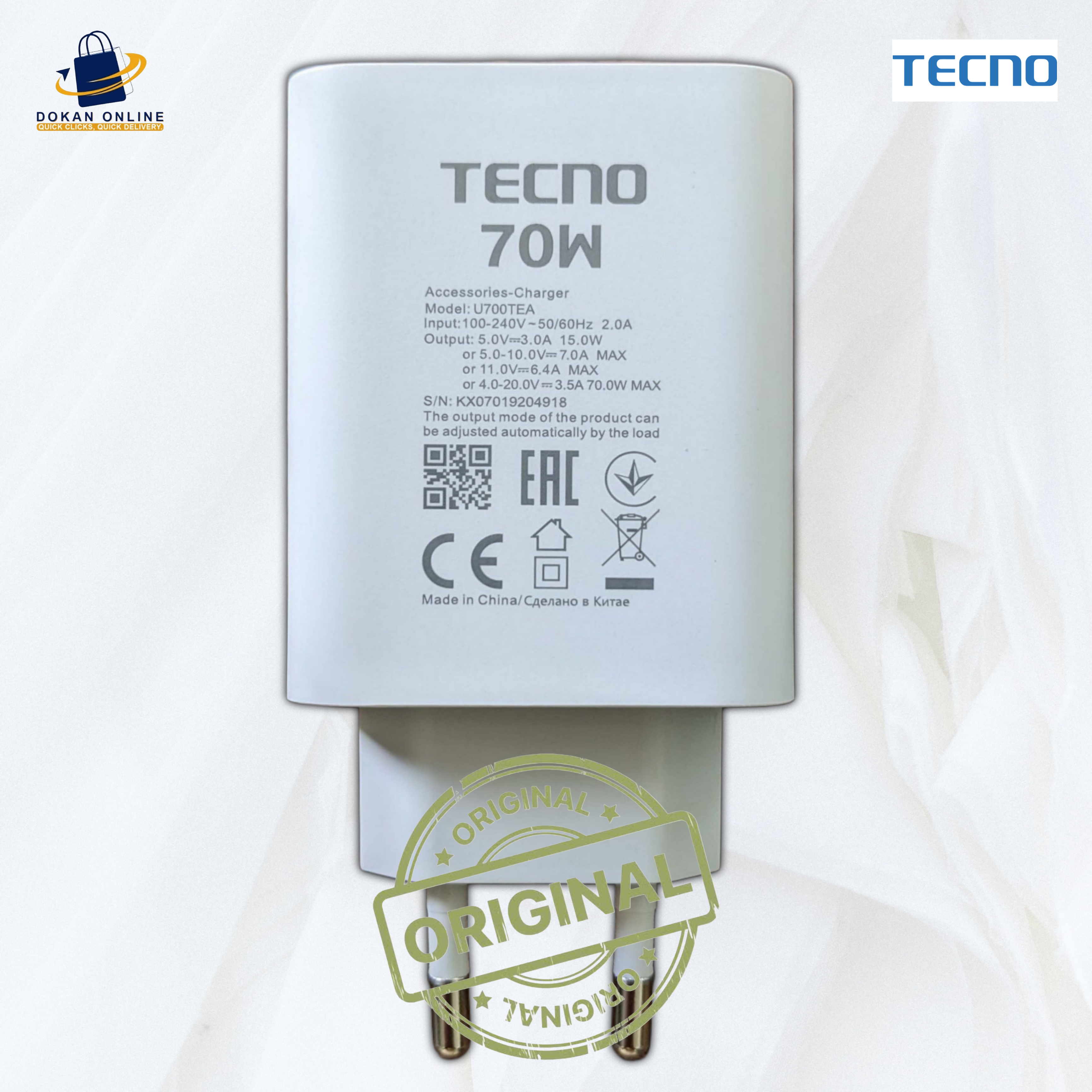 TECNO 70W Charger Original